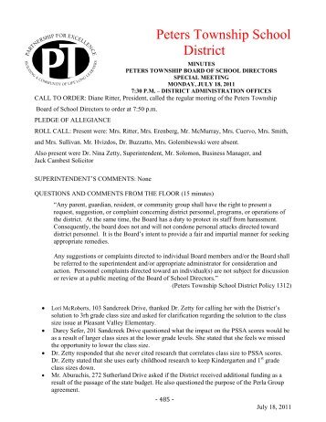 7/18/11 Special Meeting - Peters Township School District