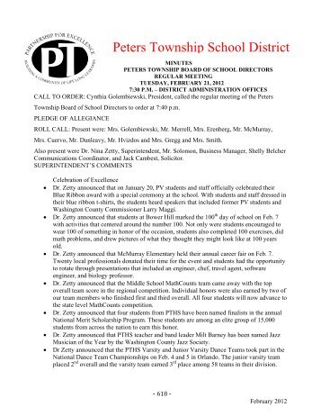 2/21/12 Regular Meeting Minutes - Peters Township School District
