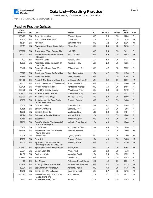 Quiz ListâReading Practice