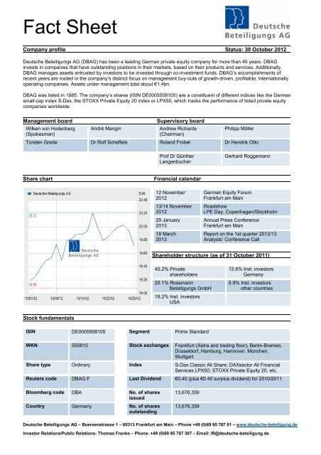 Factsheet Deutsche Beteiligungs AG