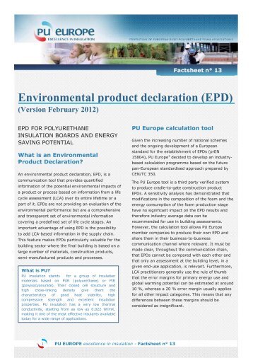 Environmental product declaration (EPD) - PU Europe