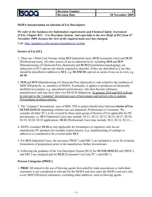 ISOPA interpretation on selection of Use Descriptors - PU Europe