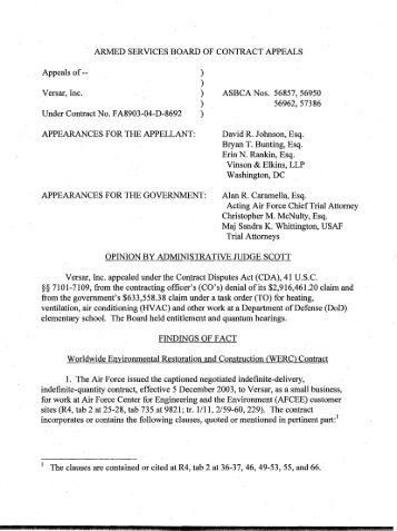 Versar, Inc. - Armed Services Board of Contract Appeals