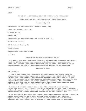 ASBCA No. 54001 Page 1 ASBCA APPEAL OF -- ITT ... - PubKLaw