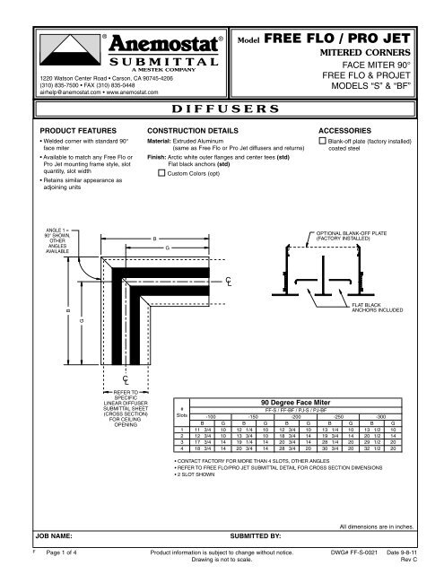 Model FREE FLO / PRO JET - Anemostat