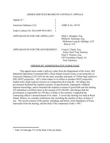 ARMED SERVICES BOARD OF CONTRACT APPEALS ... - PubKLaw