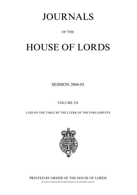 JOURNALS HOUSE OF LORDS - United Kingdom Parliament