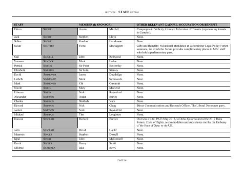 register of interests of members' secretaries and research assistants