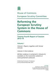 Reforming the European Scrutiny System in the House of Commons