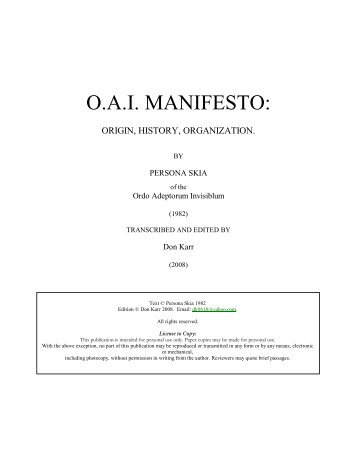 O.A.I. MANIFESTO: