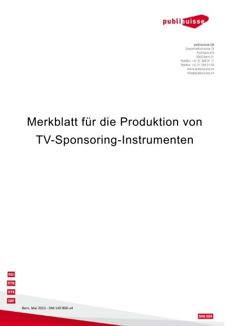 Merkblatt fÃ¼r die Produktion von TV-Sponsoring-Instrumenten