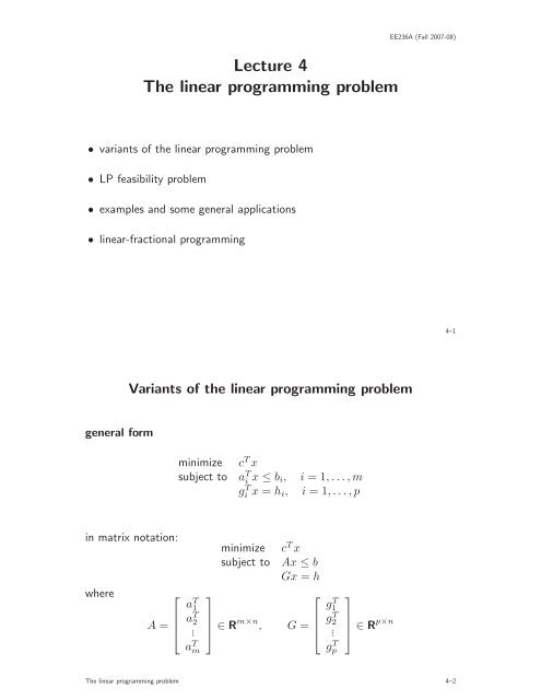 Lecture 4 The linear programming problem