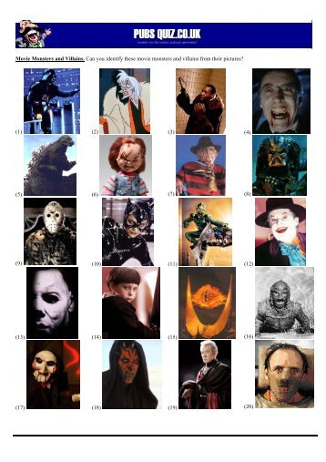 Movie Monsters and Villains. Can you identify these ... - Pubs Quiz