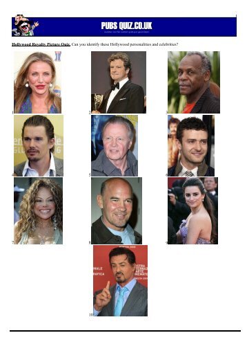 Hollywood Royalty Picture Quiz. Can you identify these ... - Pubs Quiz