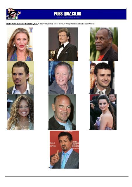 Hollywood Royalty Picture Quiz. Can you identify these ... - Pubs Quiz