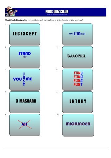 Word Puzzle Dingbats. Can you identify the well known ... - Pubs Quiz