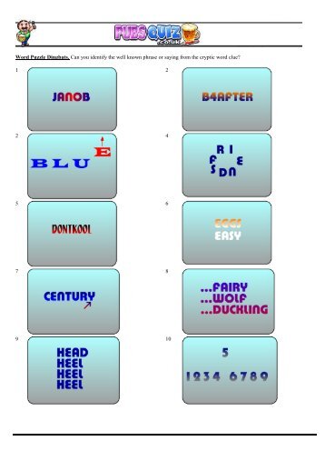 Word Puzzle Dingbats. Can you identify the well known ... - Pubs Quiz