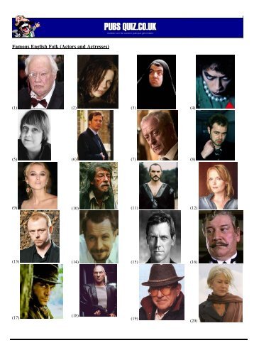 Famous English Folk (Actors and Actresses) - Pubs Quiz
