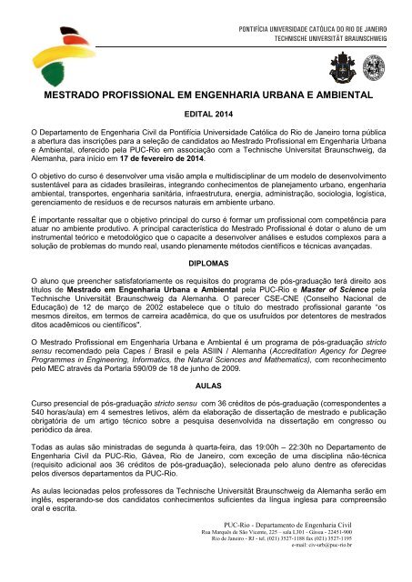 mestrado profissional em engenharia urbana e ambiental - PUC-Rio