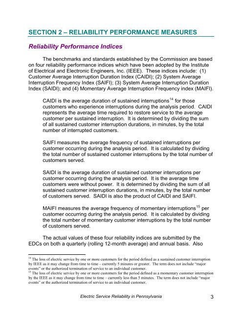 Reliability Report -- 1999 - Pennsylvania Public Utility Commission