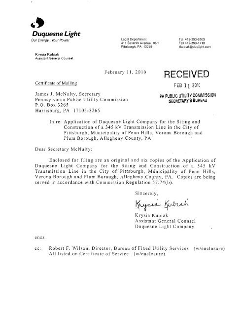 RECEIVED - Pennsylvania Public Utility Commission