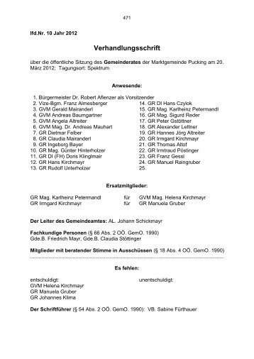 Sitzungsprotokoll Nr. 10 (871 KB) - .PDF - Gemeinde Pucking
