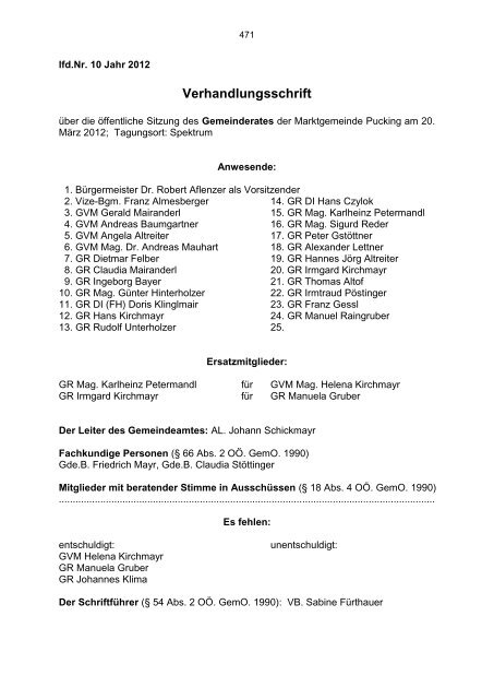 Sitzungsprotokoll Nr. 10 (871 KB) - .PDF - Gemeinde Pucking