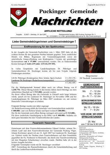 Gemeindenachrichten 5/2007 (0 bytes) - Gemeinde Pucking