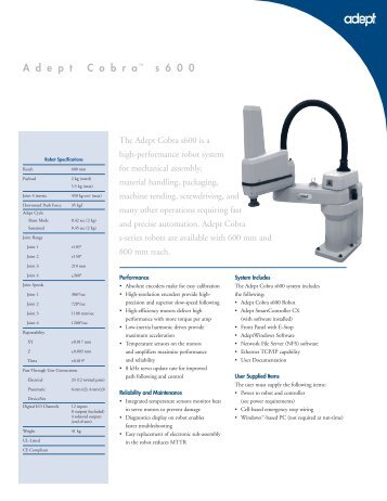 Download Adept Cobra s600 Datasheet - pulsar.com.tr