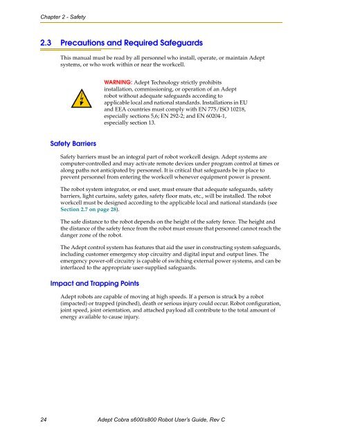 Adept Cobra s600/s800 Robot User's Guide - pulsar.com.tr