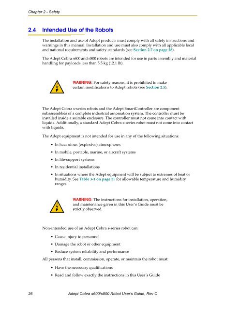 Adept Cobra s600/s800 Robot User's Guide - pulsar.com.tr