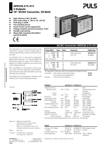 APD336.211/.411 3 Outputs 19" DC/DC Converter, 50 Watt