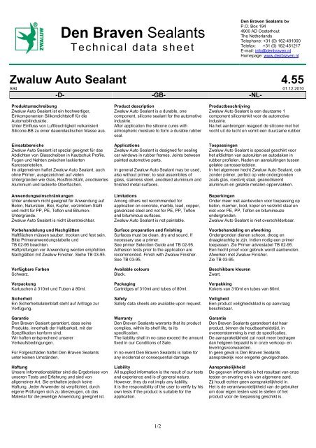 Zwaluw Auto Sealant 4.55 - Den Braven