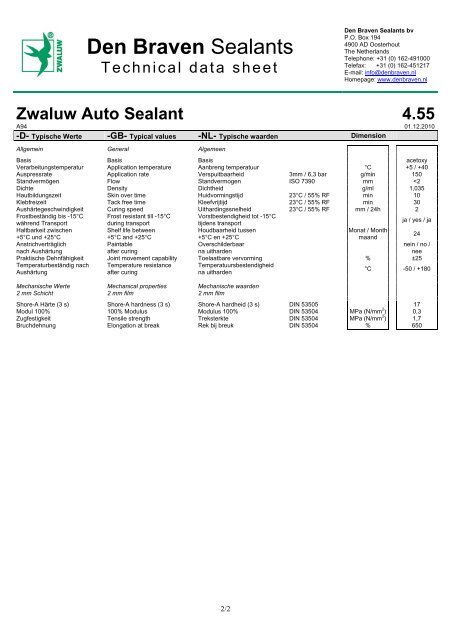 Zwaluw Auto Sealant 4.55 - Den Braven