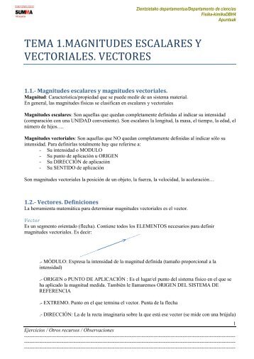 TEMA 1.MAGNITUDES ESCALARES Y VECTORIALES. VECTORES