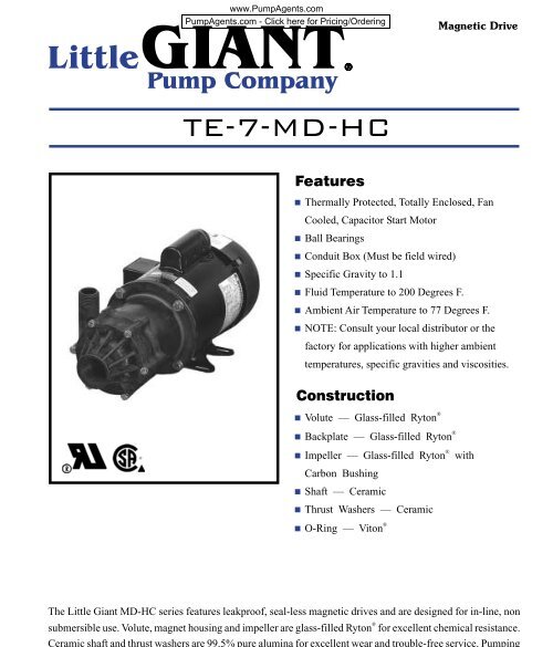 Little Giant Pump TE-7-MD-HC Pumps - PumpAgents.com