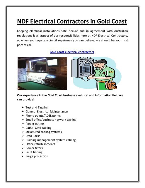 NDF Electrical Contractors in Gold Coast