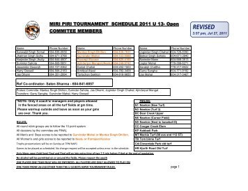 MIRI PIRI TOURNAMENT SCHEDULE 2011 U 13- Open ... - BC Tigers