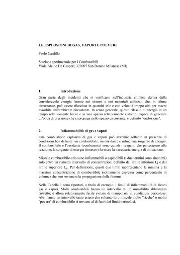 Le esplosioni di gas, vapori e polveri - Gruppo di lavoro per la ...