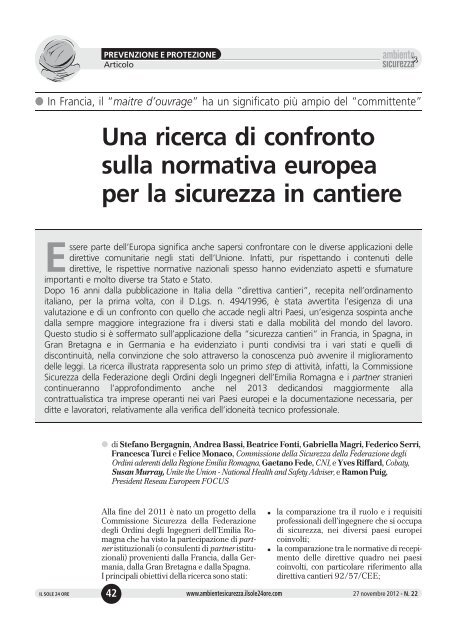 Una ricerca di confronto sulla normativa europea per la sicurezza in ...