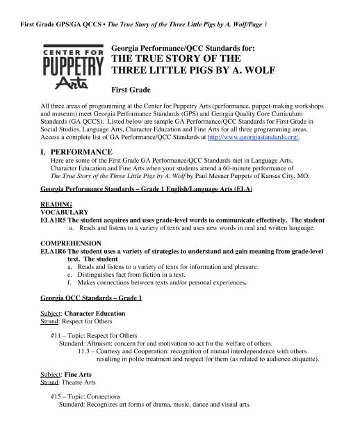 the true story of the three little pigs by a. wolf - Center for Puppetry Arts