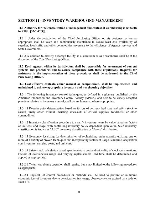 SECTION 11 - INVENTORY WAREHOUSING MANAGEMENT