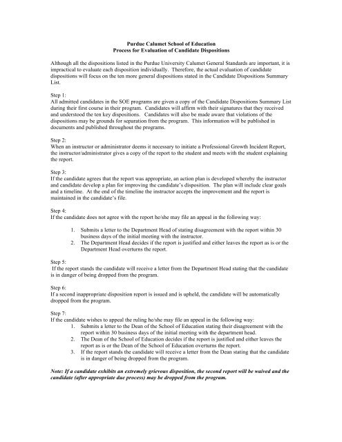 Process for Evaluation of Candidate Dispositions - Purdue ...
