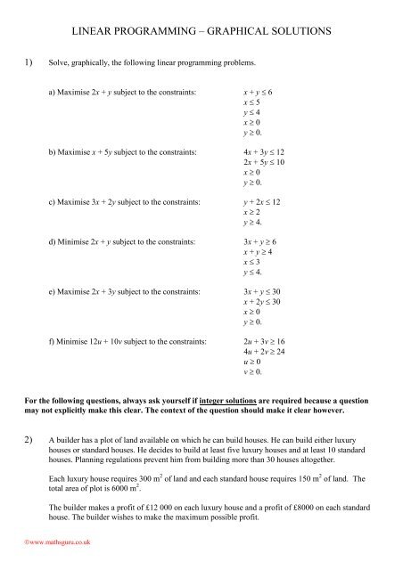 LINEAR PROGRAMMING â GRAPHICAL SOLUTIONS