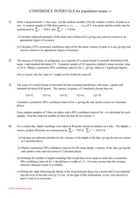 CONFIDENCE INTERVALS for population means Âµ
