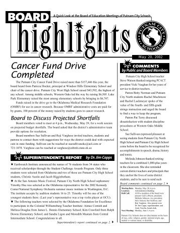 Cancer Fund Drive Completed - Putnam City Schools