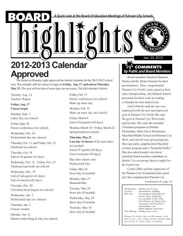 2012-2013 Calendar Approved - Putnam City Schools