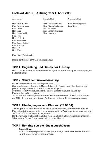 Protokoll der PGR-Sitzung vom 1. April 2009 TOP 1: BegrÃ¼Ãung und ...