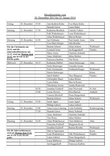 Messdienerplan - Pastoralverbund Esloher Land