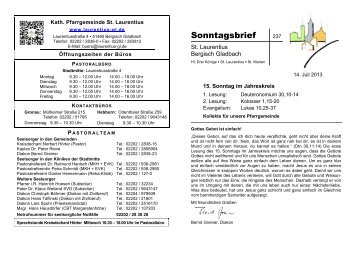 Lesen Sie hier die neueste Ausgabe des Sonntagsbriefes